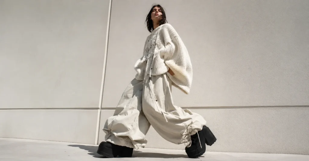 Ridiculous outfits featuring oversized clothing and exaggerated proportions for avant-garde fashion.