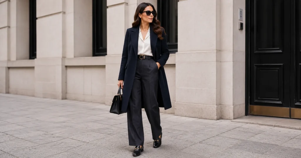 Car coat for women outfit ideas featuring a polished office-ready look.