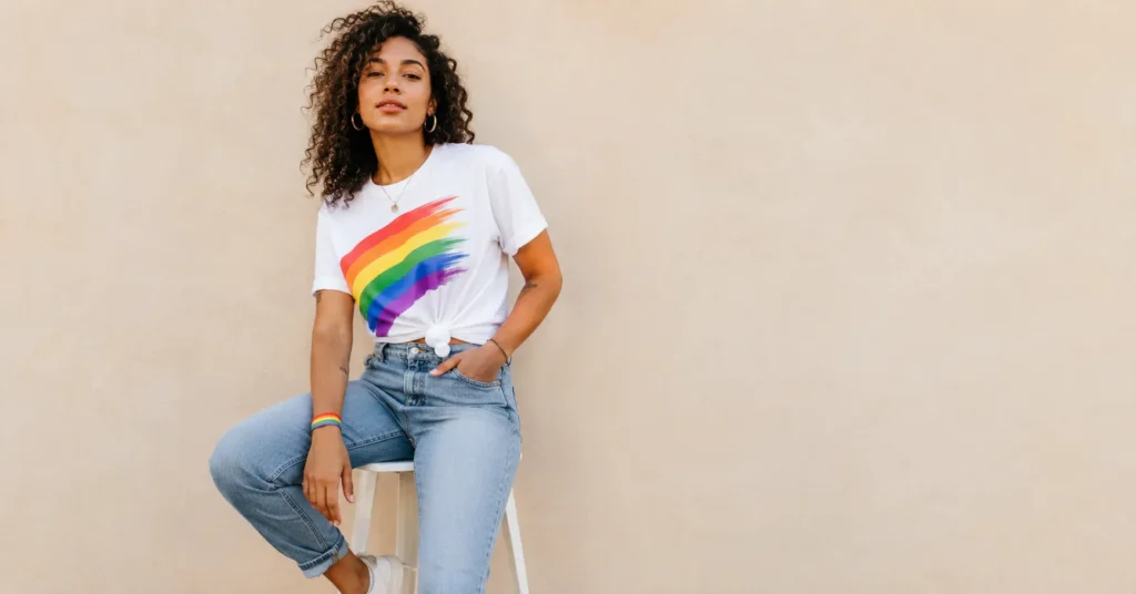 Pride outfits women featuring casual rainbow fashion and comfortable Pride celebration outfit ideas.