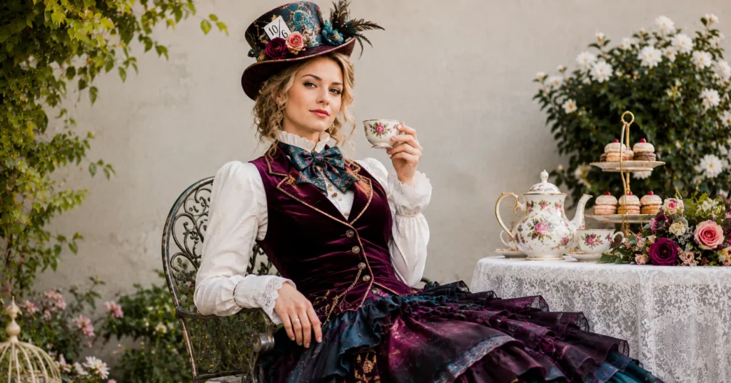 Mad Hatter Tea Party Outfit Ideas: 30+ Whimsical Looks to Try 4 Mad Hatter Tea Party Outfit Ideas with a Victorian waistcoat and skirt combination