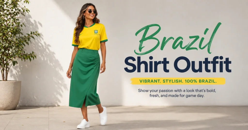 Brazil Shirt Outfit: The Complete Guide to a Bold Game Day Look 6 Brazil shirt outfit with a green skirt and yellow jersey for a stylish watch party look.