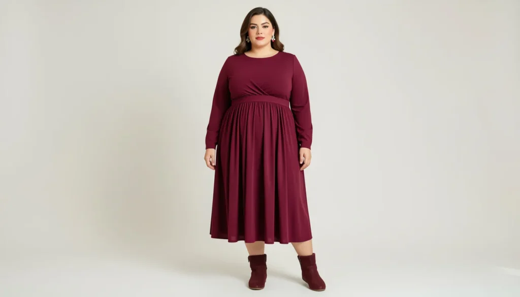 Plus Size Christmas Party Outfit Ideas with a comfortable empire waist dinner dress