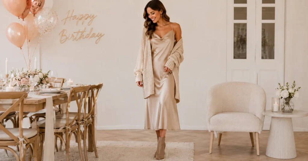 Casual Birthday Outfit Ideas: 30 Effortless Looks You'll Love 5 Casual Birthday Outfit Ideas with a slip dress and cardigan.