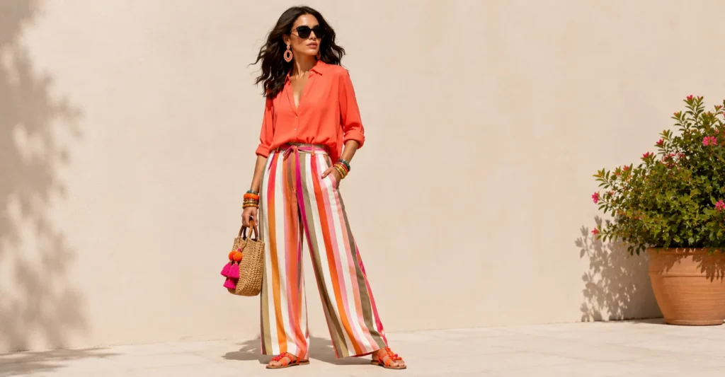 The Ultimate Guide to Summer Maximalist Outfits (2026) 5 Summer maximalist outfits with striped trousers and colorful brunch-ready styling.