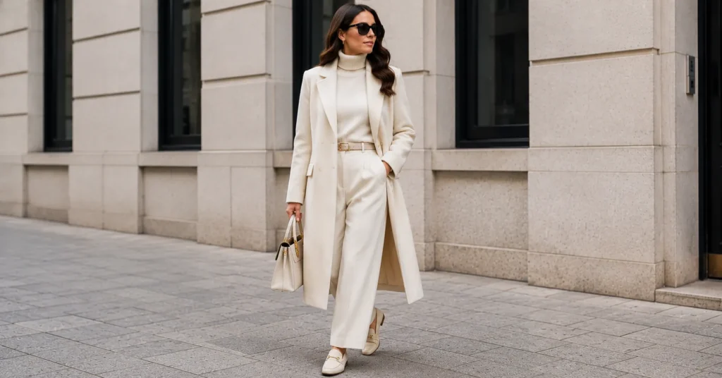 Car coat for women outfit ideas featuring a minimalist winter outfit.
