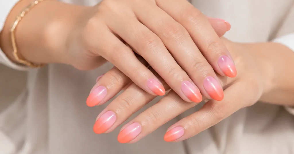 Ombre multicolored manis palette perfection with smooth gradient nail color transitions.