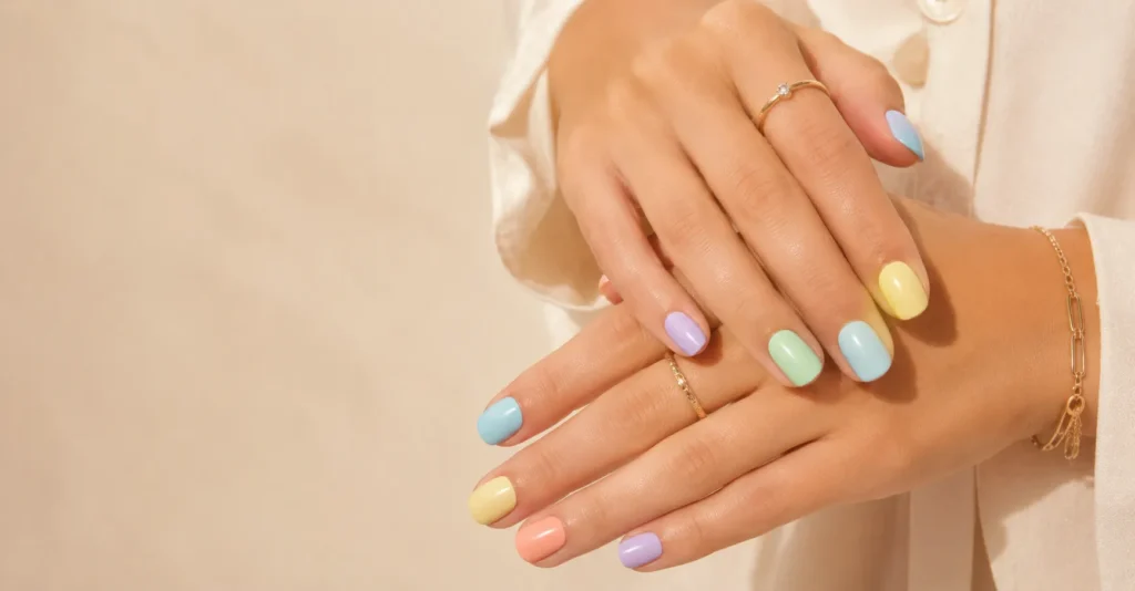 Nails for June: Fresh Summer Designs, Colors, and Ideas Worth Trying 5 Nails for June featuring pastel skittle nail designs and colorful summer manicure trends.