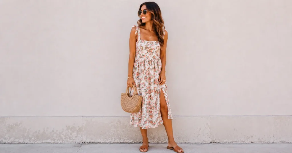 Nashville Outfit Ideas Summer: 30+ Stylish Looks for Broadway, Bachelorettes, and Beyond 5 Nashville outfit ideas summer featuring a floral midi dress for brunch.