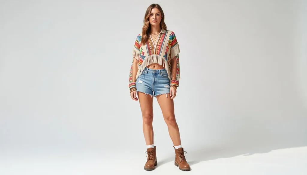 Cut Up Shirt Ideas: The Complete Guide to Bold DIY Refashions 8 Cut up shirt ideas featuring a fringe hem shirt styled with shorts and boots.