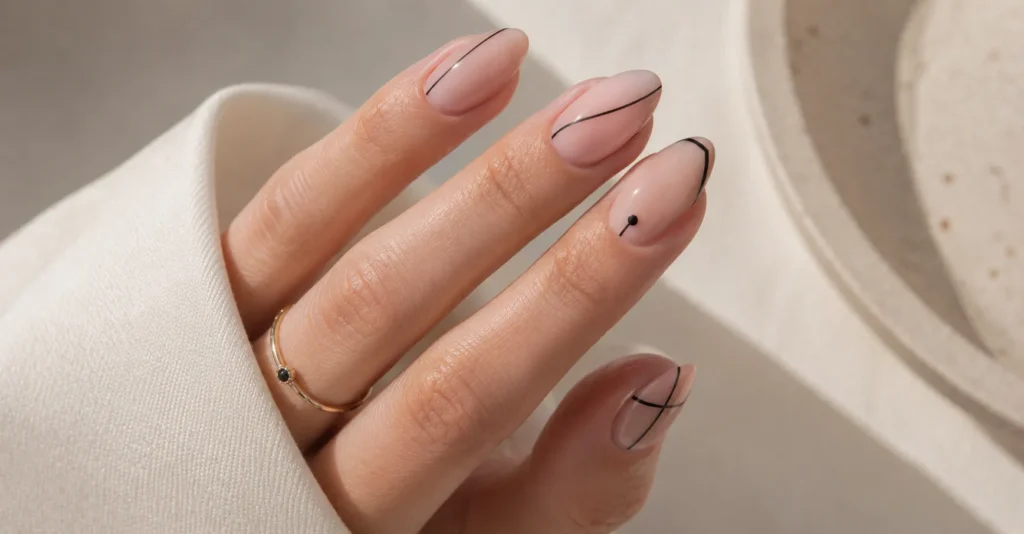 Minimalist black nail art ideas with modern geometric nail designs.