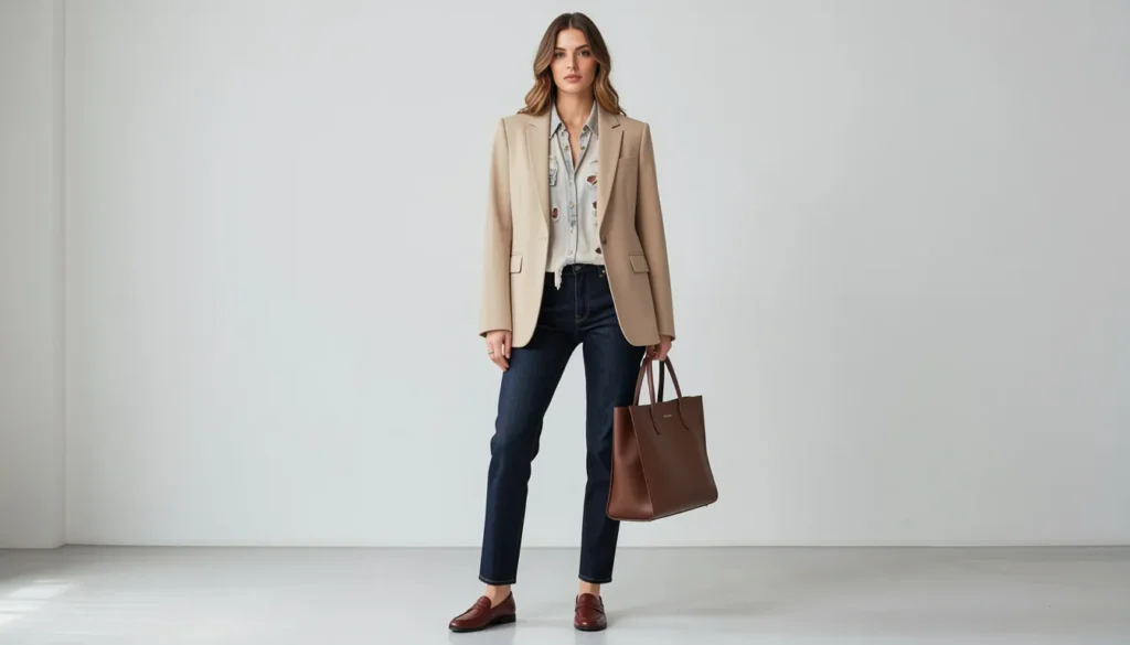 Distressed Shirt for Women: The Complete Guide to Edgy, Effortless Style 7 Distressed shirt for women styled with a blazer and jeans for a smart casual outfit.