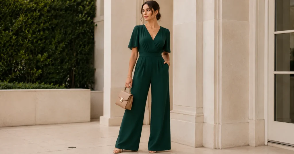 Green Jumpsuit Styles: How to Wear This Versatile Wardrobe Hero 6 Wide leg green jumpsuit styles with elegant modern fashion inspiration