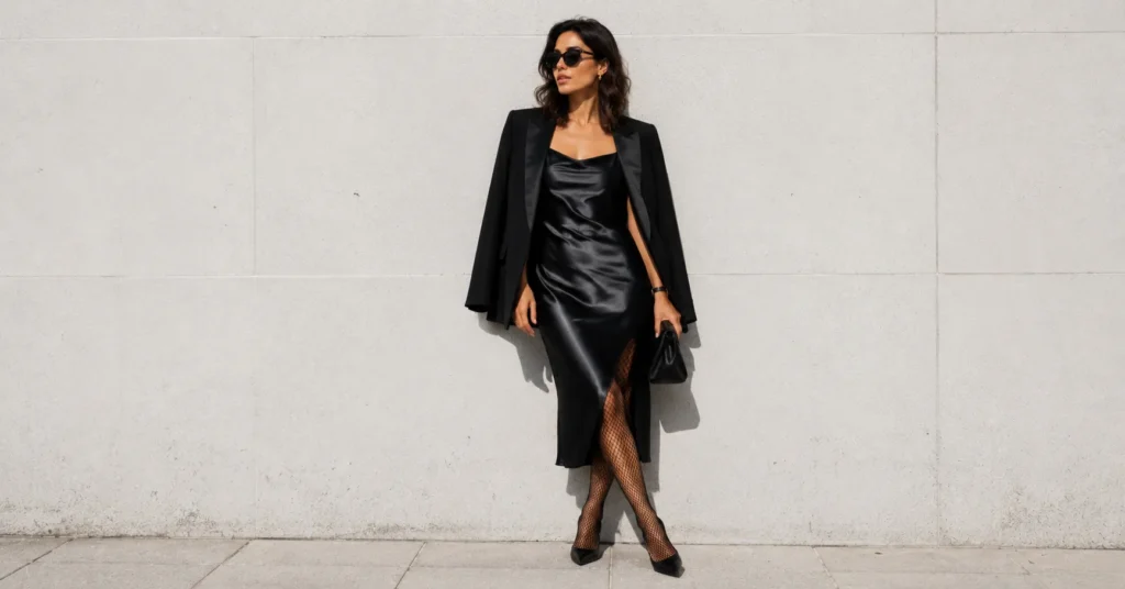 Fishnet outfits styled for elegant evening wear and formal occasions