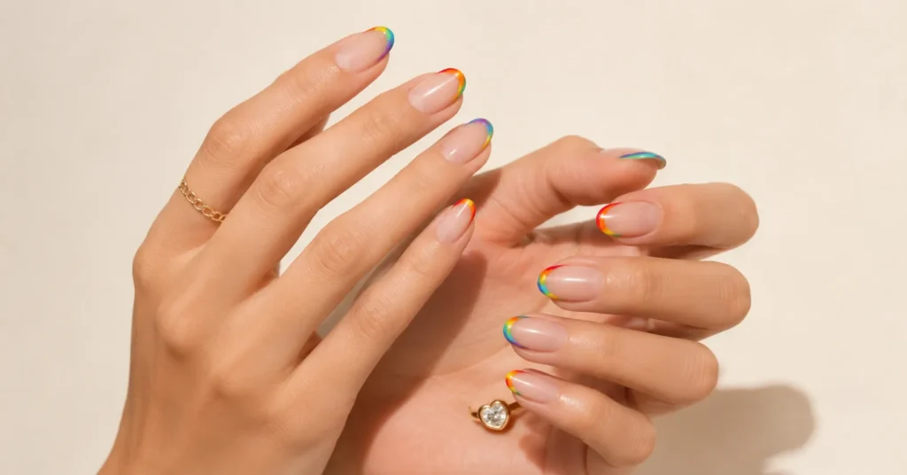 Pride Nails Designs: 30+ Bold Ideas, Colors, and Techniques to Celebrate in Style 5 Pride nails designs featuring colorful rainbow French tip manicure ideas and trendy nail art inspiration.