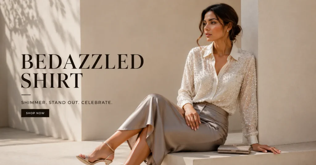 Bedazzled Shirt: The Complete Guide to Dazzling Style 6 Bedazzled shirt outfit featuring shimmering embellishments and a stylish party-ready look.