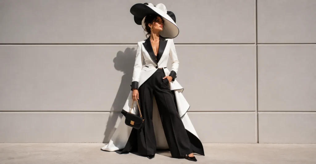 Ridiculous outfits featuring sculptural headwear and avant-garde fashion styling.