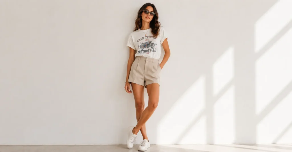 Graphic tee styling for summer with shorts