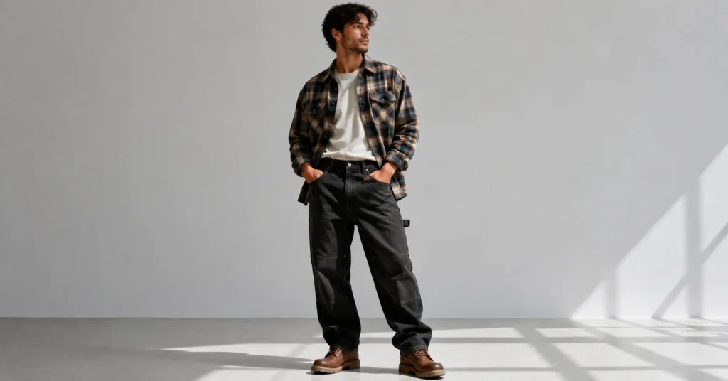 Carpenter oversized jeans outfit with workwear-inspired casual styling.