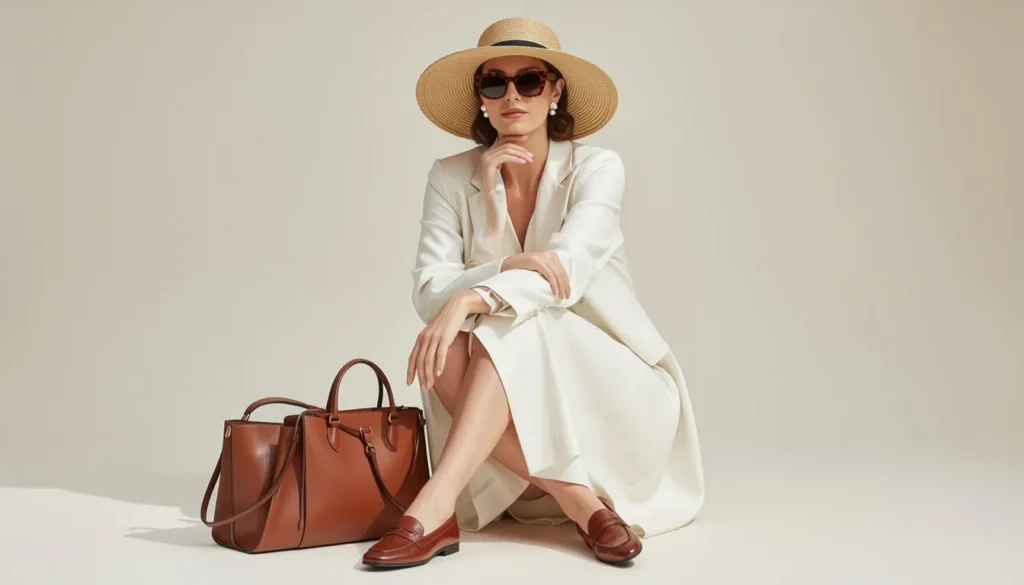 Old Money Summer Fashion: The Complete Guide to Timeless Warm-Weather Style 7 Old Money Summer Fashion featuring a monochrome cream and beige luxury outfit.