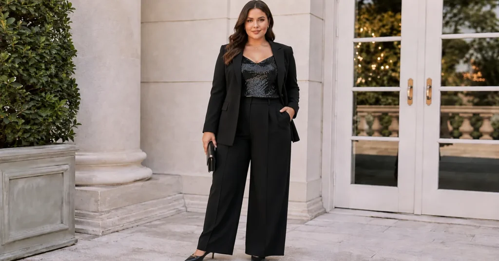 Plus Size Christmas Party Outfit Ideas for a polished office holiday party look