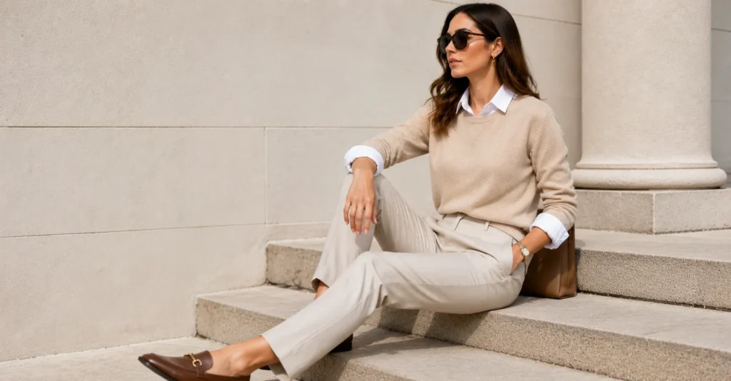 Button Shirt: Complete Guide to Effortless, Versatile Style 9 Button shirt layered under a sweater for a classic and versatile outfit.