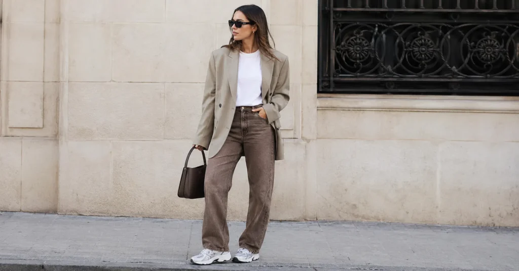 Brown jeans fashion trend inspired by modern street style fashion.