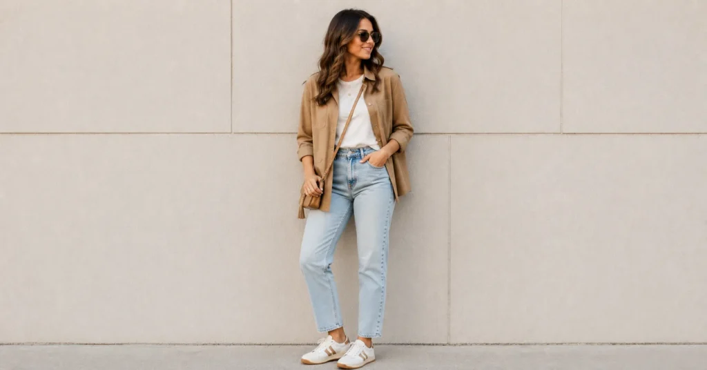 Teddy Swims Concert Outfit Ideas: What to Wear to the Show 3 Outdoor Teddy Swims concert outfit ideas with light jeans, cream top, overshirt, and sneakers.