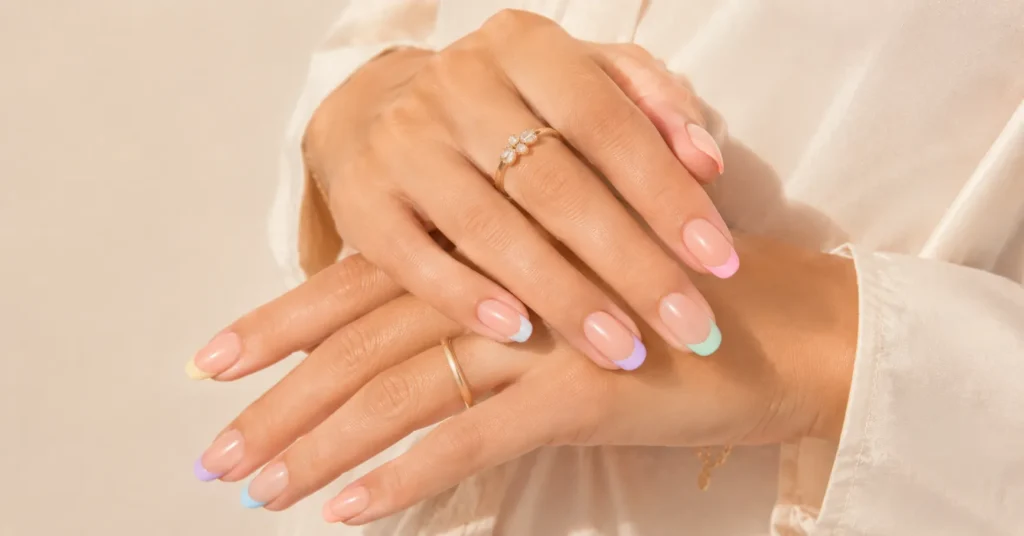 Nails for June: Fresh Summer Designs, Colors, and Ideas Worth Trying 9 Nails for June featuring colorful pastel French tip nail designs and elegant summer manicure trends.