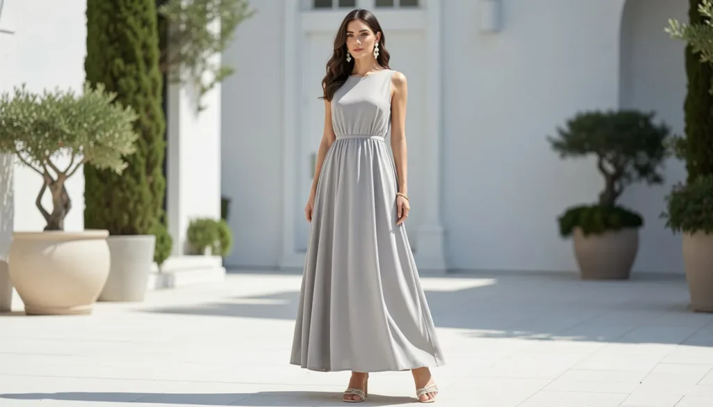 Elegant modest outfit ideas for summer featuring a stylish maxi dress for special occasions.