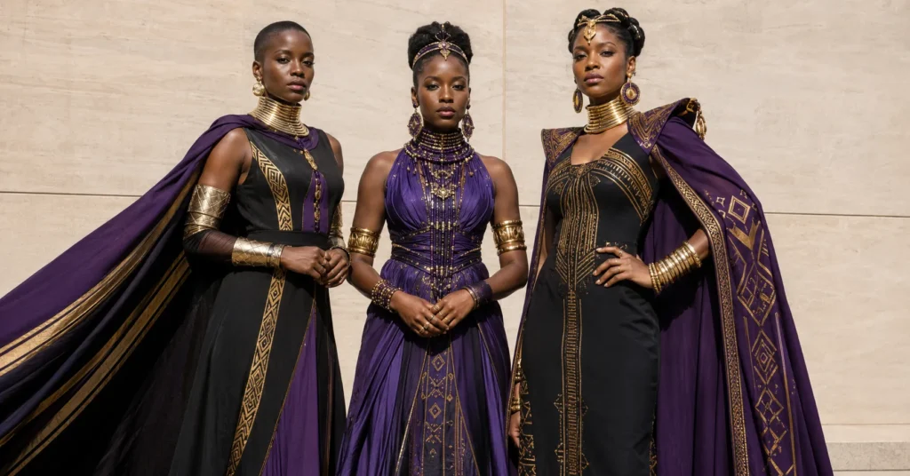 Black Panther Party Outfit Ideas: 30+ Wakanda-Inspired Looks for Every Guest 8 Black Panther party outfit ideas featuring women in Wakanda royal court fashion.