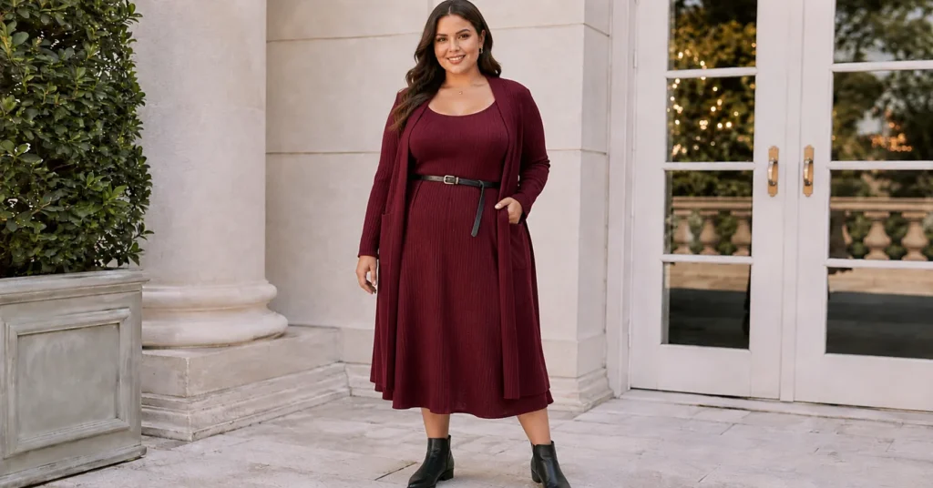 Plus Size Christmas Party Outfit Ideas for a cozy family Christmas dinner outfit