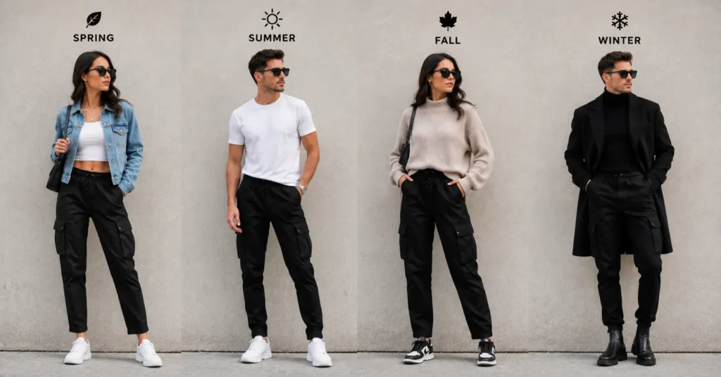 Black Cargo Pants Outfit Ideas: 30+ Stylish Looks for Every Occasion 8 Black cargo pants outfit ideas for every season featuring stylish spring, summer, fall, and winter looks.