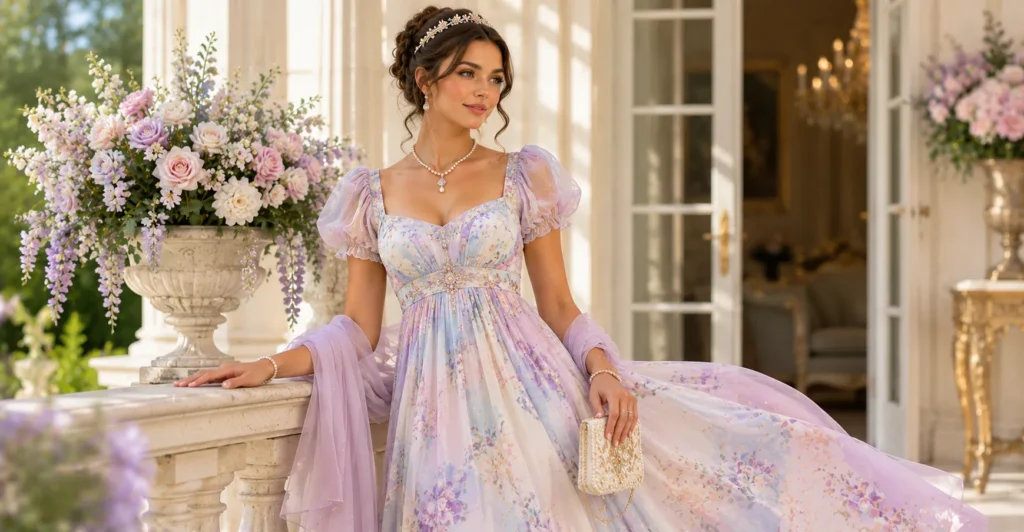 Bridgerton Party Outfit Ideas: 25+ Regency Looks to Steal the Show 3 Bridgerton party outfit ideas featuring a modern Regency-inspired dress.