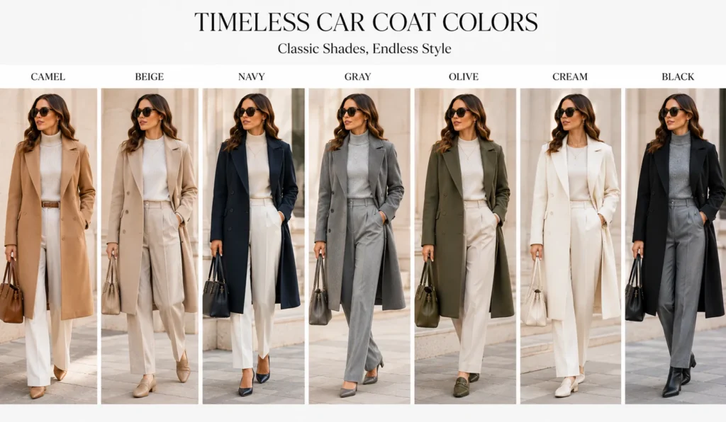 Car Coat for Women Outfit Ideas featuring the best timeless coat colors