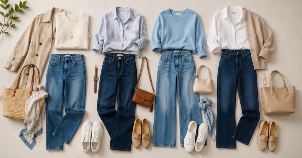 Senior Jeans 2027 capsule wardrobe with versatile denim styles and classic wardrobe essentials.