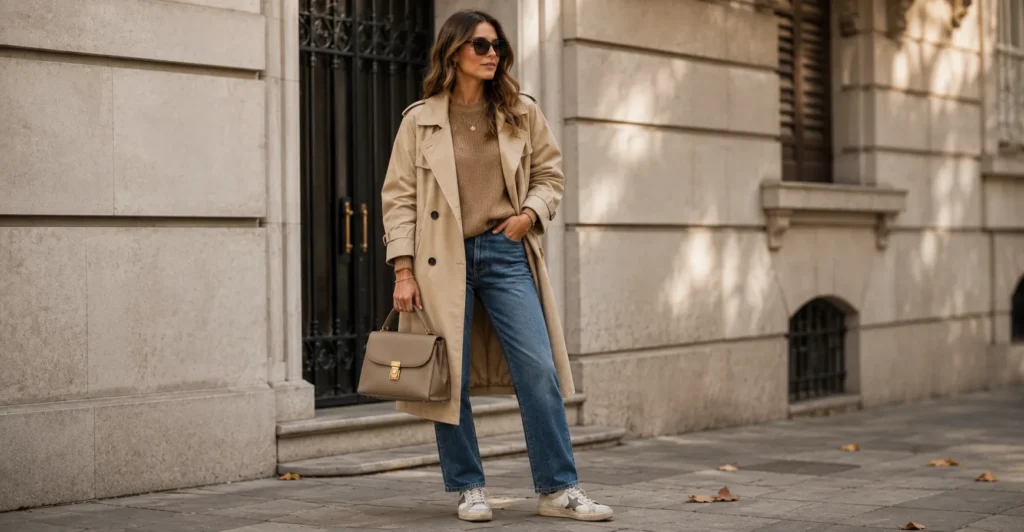 Golden Goose outfit featuring layered fall fashion with distressed luxury sneakers.