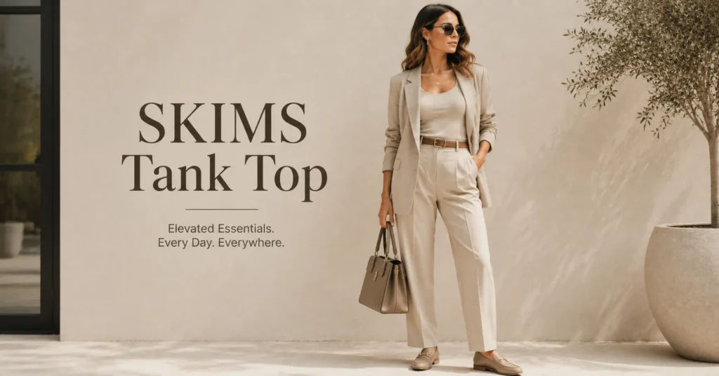 SKIMS Tank Top layered under a blazer for smart casual style