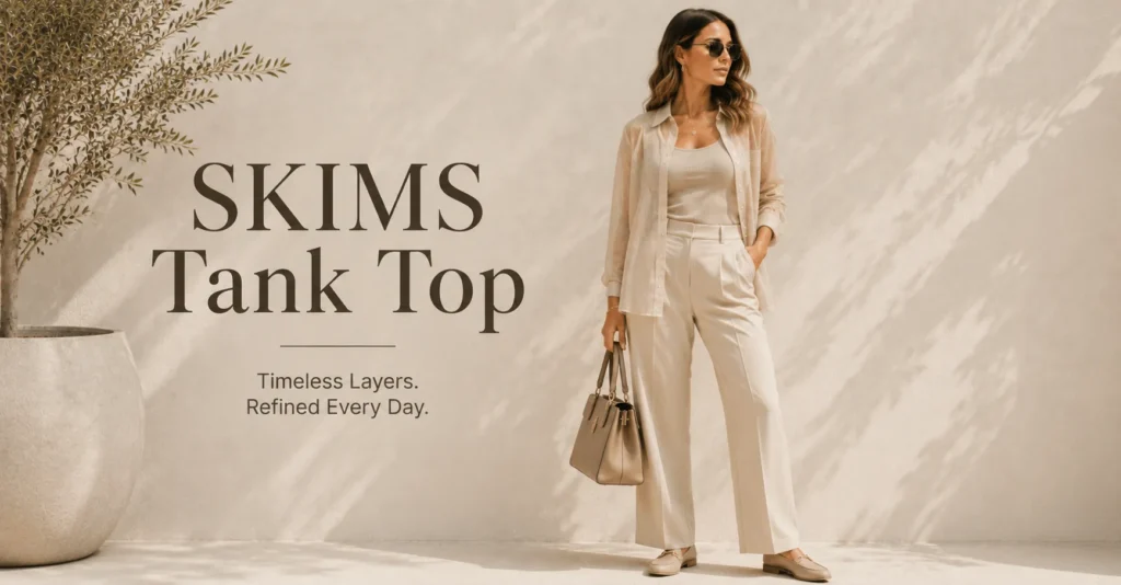 SKIMS Tank Top layered under a sheer top for elegant styling
