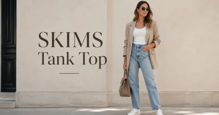 SKIMS Tank Top styled with jeans and a blazer for timeless everyday fashion