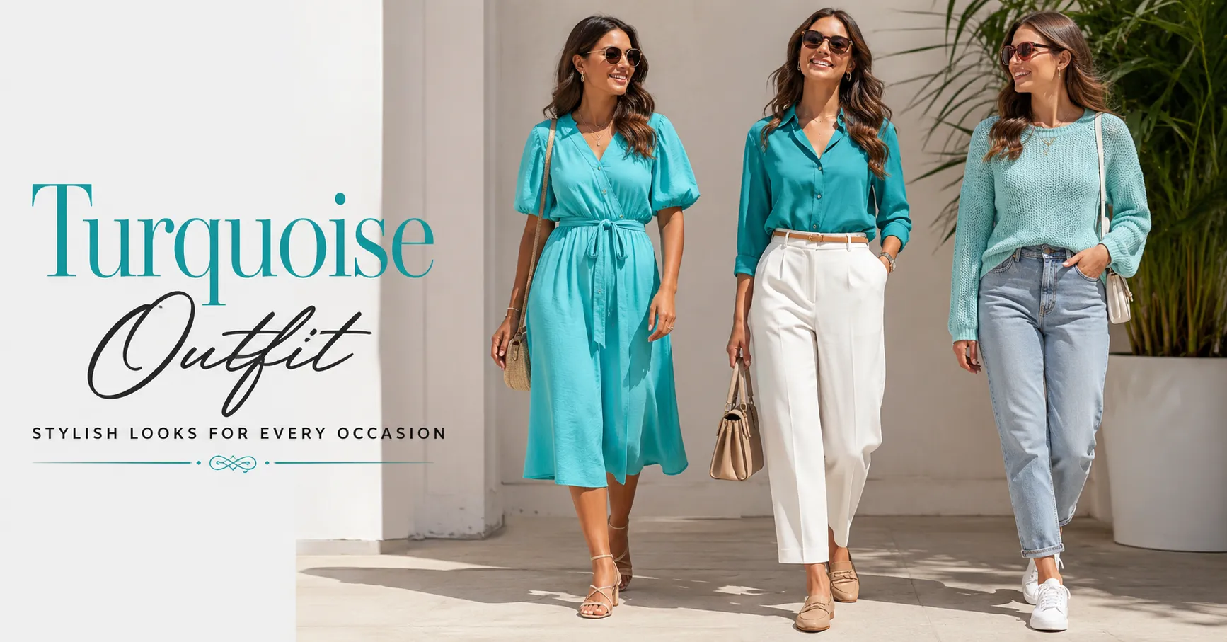 Turquoise Outfit inspiration featuring stylish women's fashion ideas with dresses, blouses, and casual outfits.