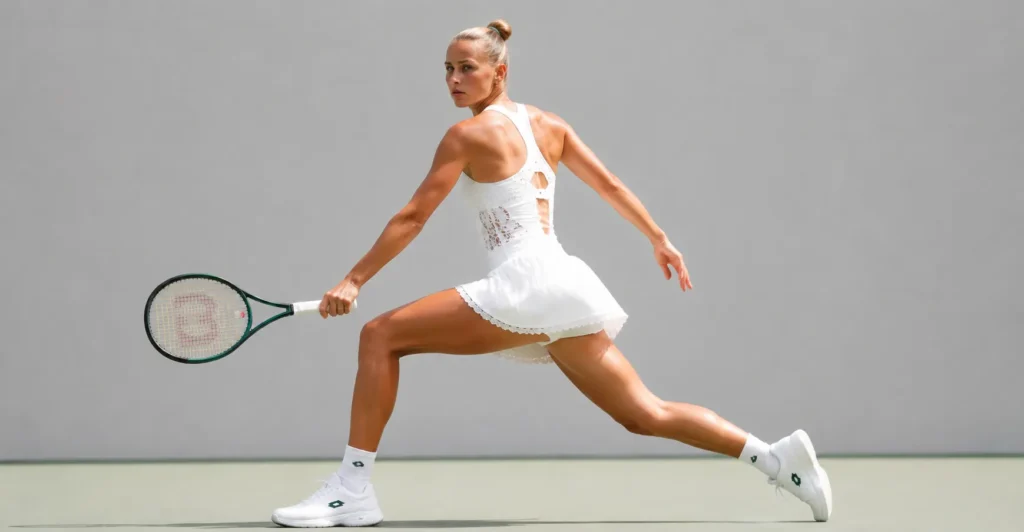 Marta Kostyuk Wimbledon Outfit highlighting the elegant design features of the 2024 dress.