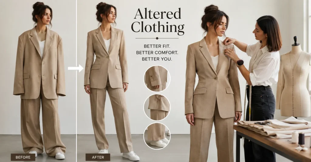 Altered Clothing transformation showing professional tailoring for a flawless custom fit