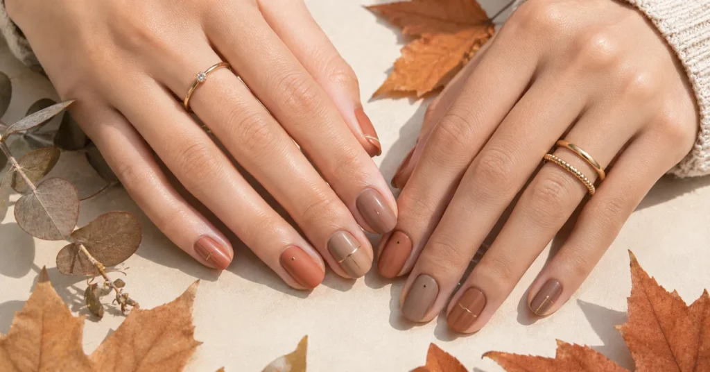 Minimal Nail Designs: Clean, Classy Nail Art That Never Goes Out of Style 11 Autumn Minimal Nail Designs with warm taupe and caramel neutral nail colours
