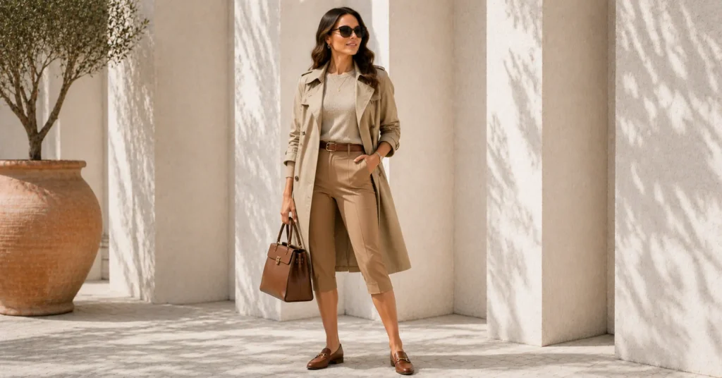 Autumn Pedal Pushers Outfits with knitwear and a trench coat