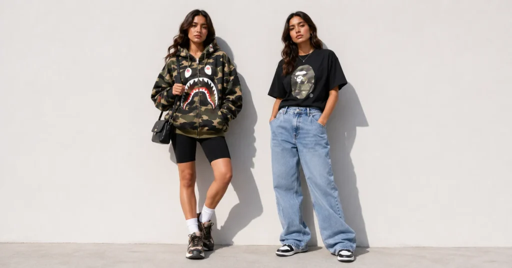 BAPE Outfit: The Ultimate Guide to Building an Iconic Streetwear Look 12 BAPE Outfit ideas for women featuring two easy sporty and street-chic styling combinations