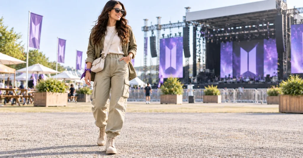 Weather-ready outdoor festival look — BTS Concert Outfit Ideas