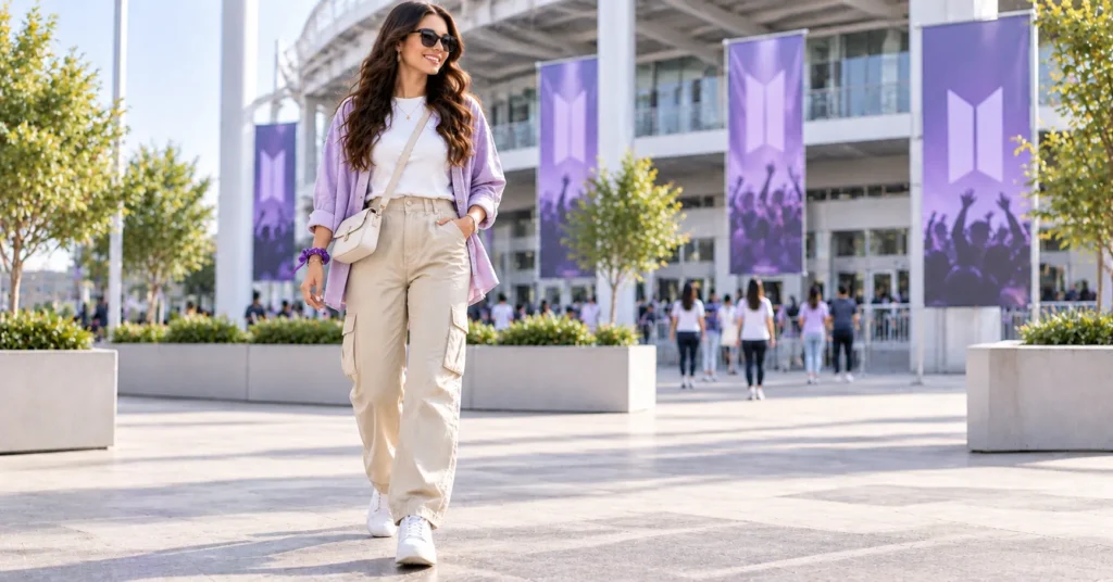 Layered outfit for changing concert temperatures BTS Concert Outfit Ideas