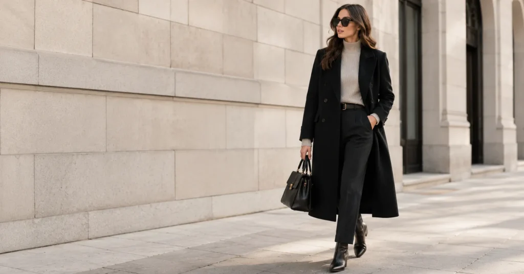 Black Coats Outfit Ideas: Classic, Casual & Dressy Looks to Try 3 Black Coats Outfit Ideas featuring a classic black wool coat for elegant winter outfits