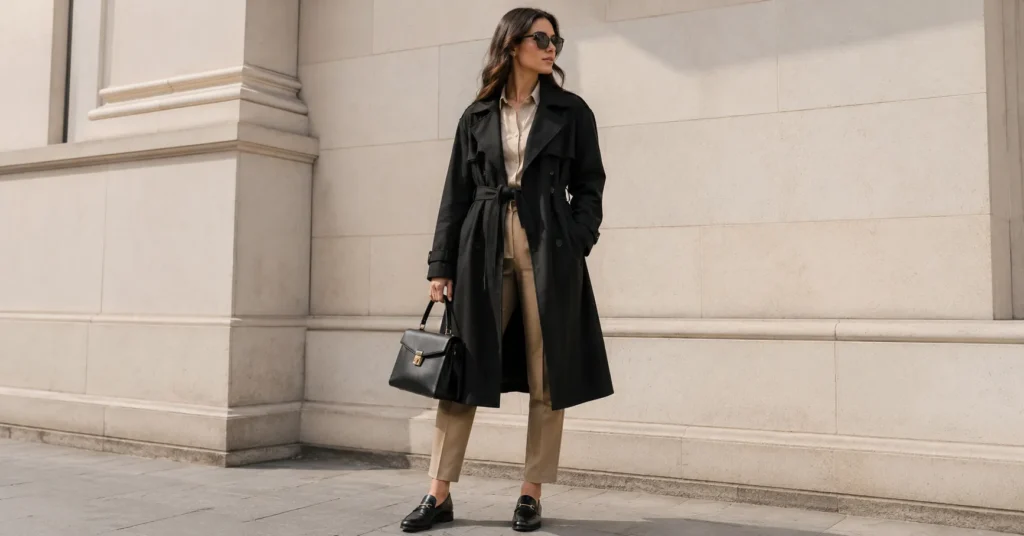 Black Coats Outfit Ideas: Classic, Casual & Dressy Looks to Try 4 Black Coats Outfit Ideas featuring a sophisticated black trench coat outfit