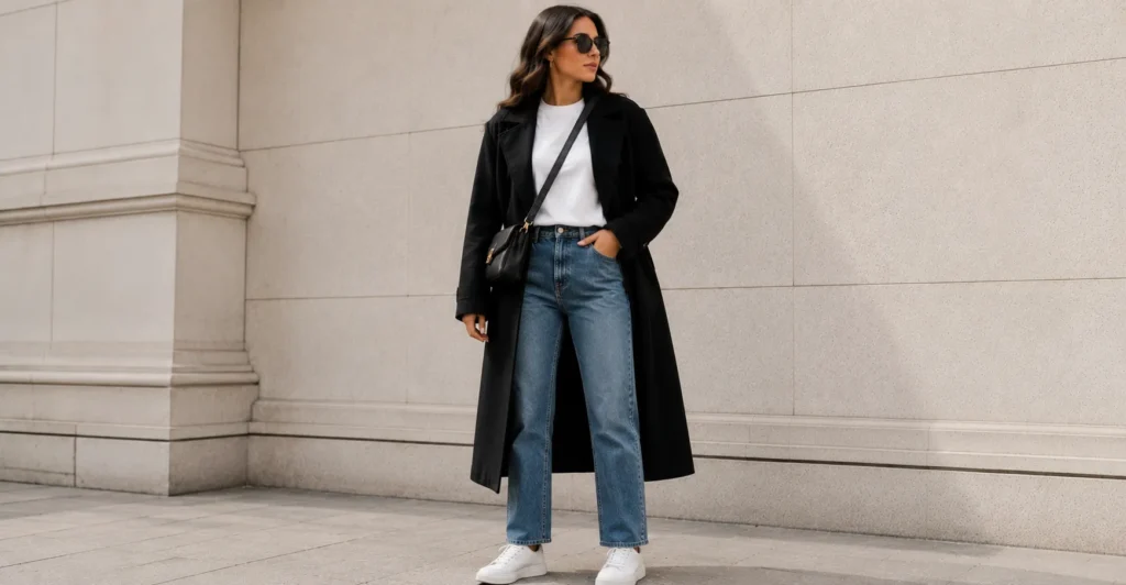 Black Coats Outfit Ideas: Classic, Casual & Dressy Looks to Try 10 Black Coats Outfit Ideas for casual everyday outfits with jeans and sneakers